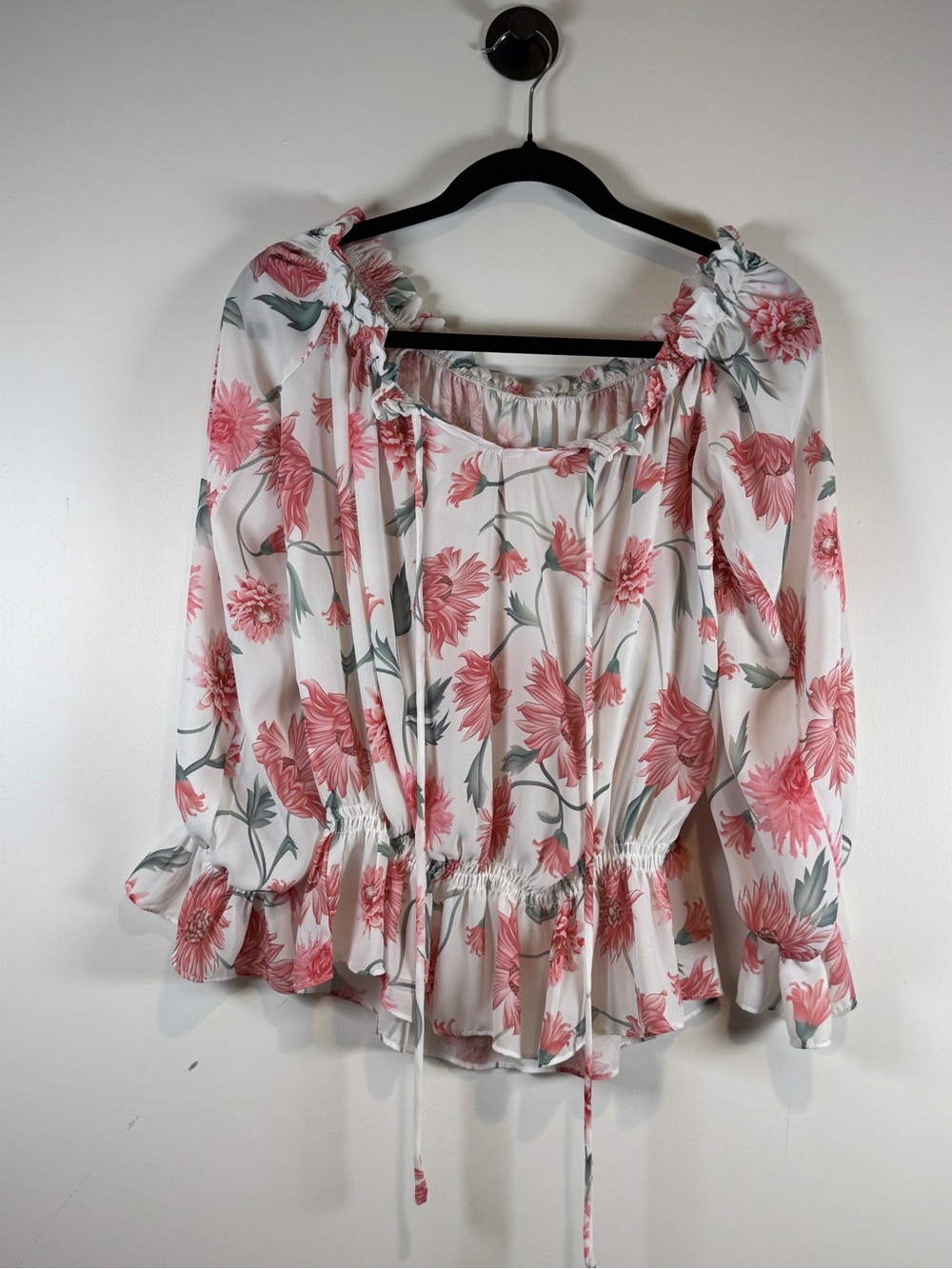 Pink Floral Blouse with Elastic Waist